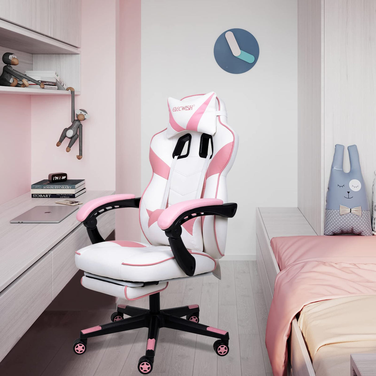 Pink Kawaii Gaming Chair with Lumbar Support