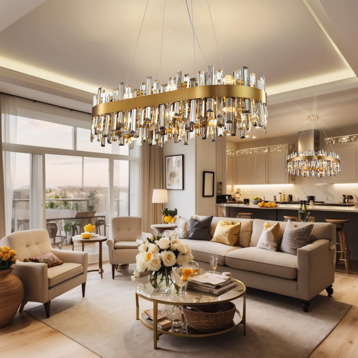 Luxury Modern Crystal Chandelier, L40'' Dining Room Chandelier Over Table