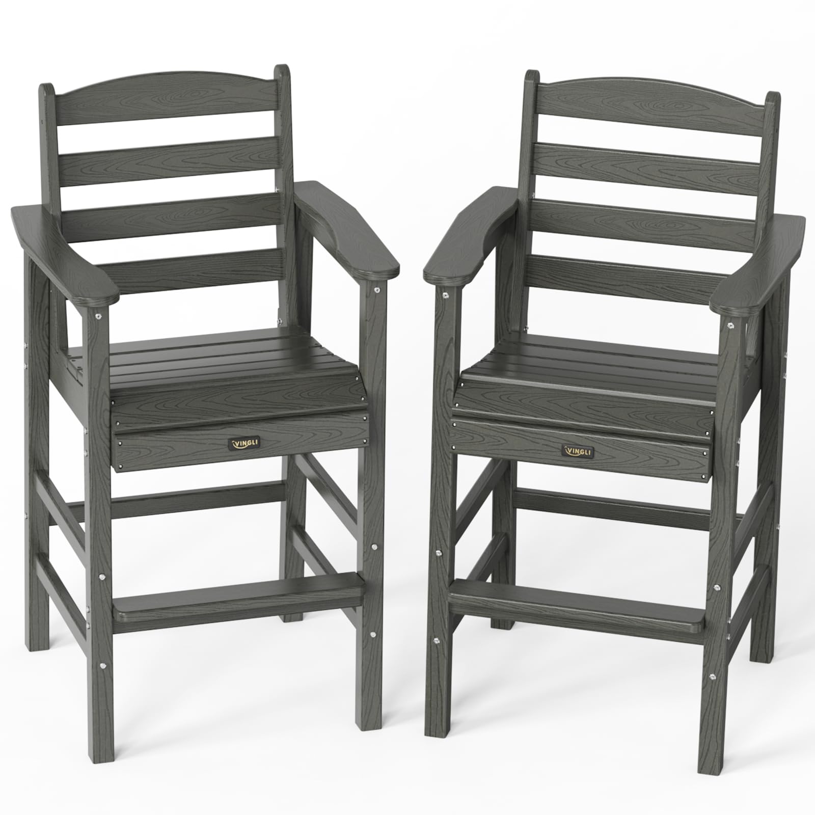 Outdoor Bar Stools Set of 2, HDPE Weather Resistance Tall Adirondack Chairs Outdoor Bar