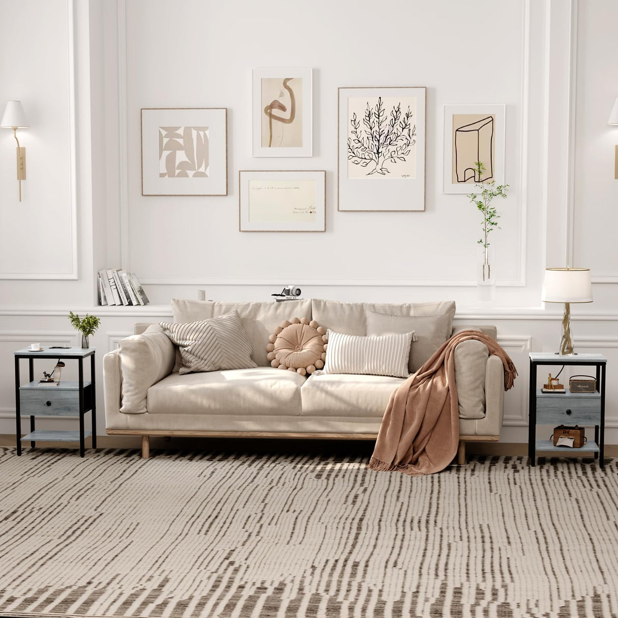 Nightstand with Charging Station, Set of 2 Side Tables