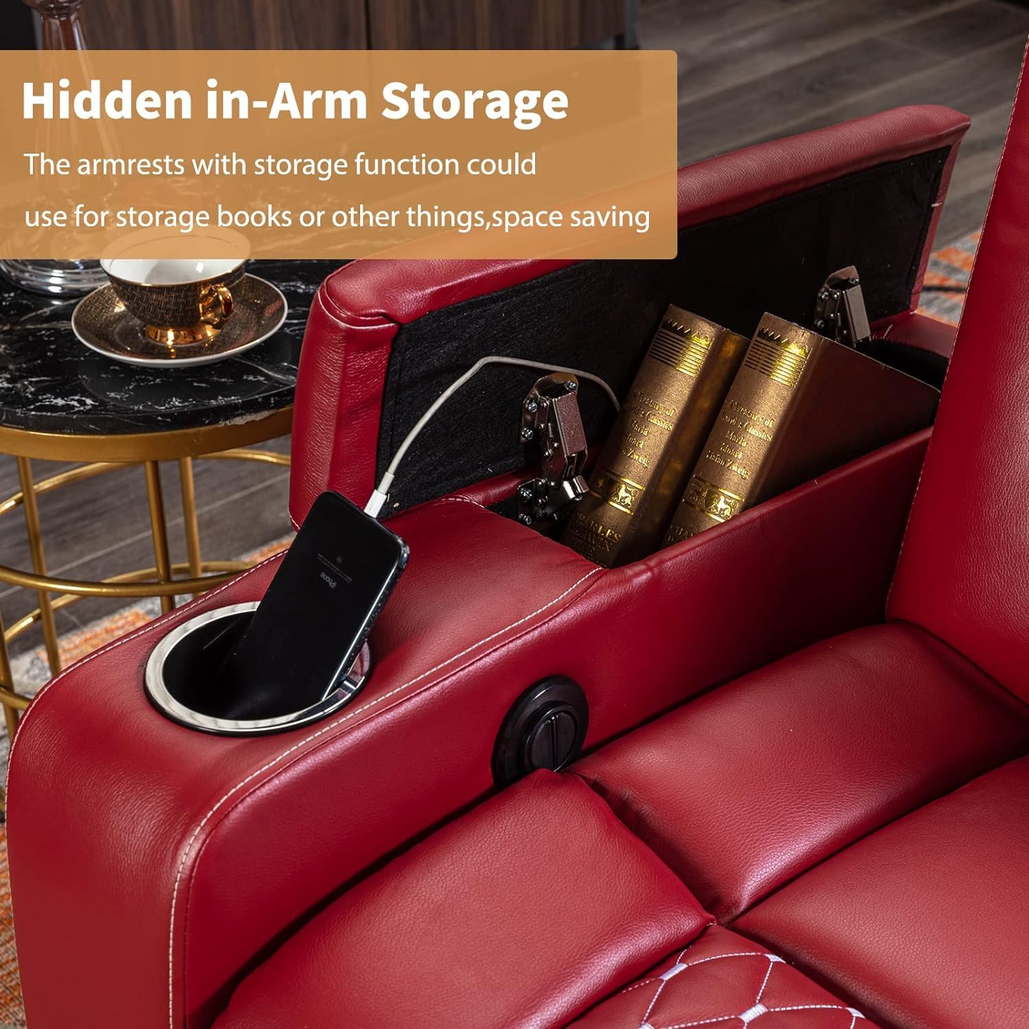 StoneCraft Orion Power Recliner Chair – Dark Red Faux Leather