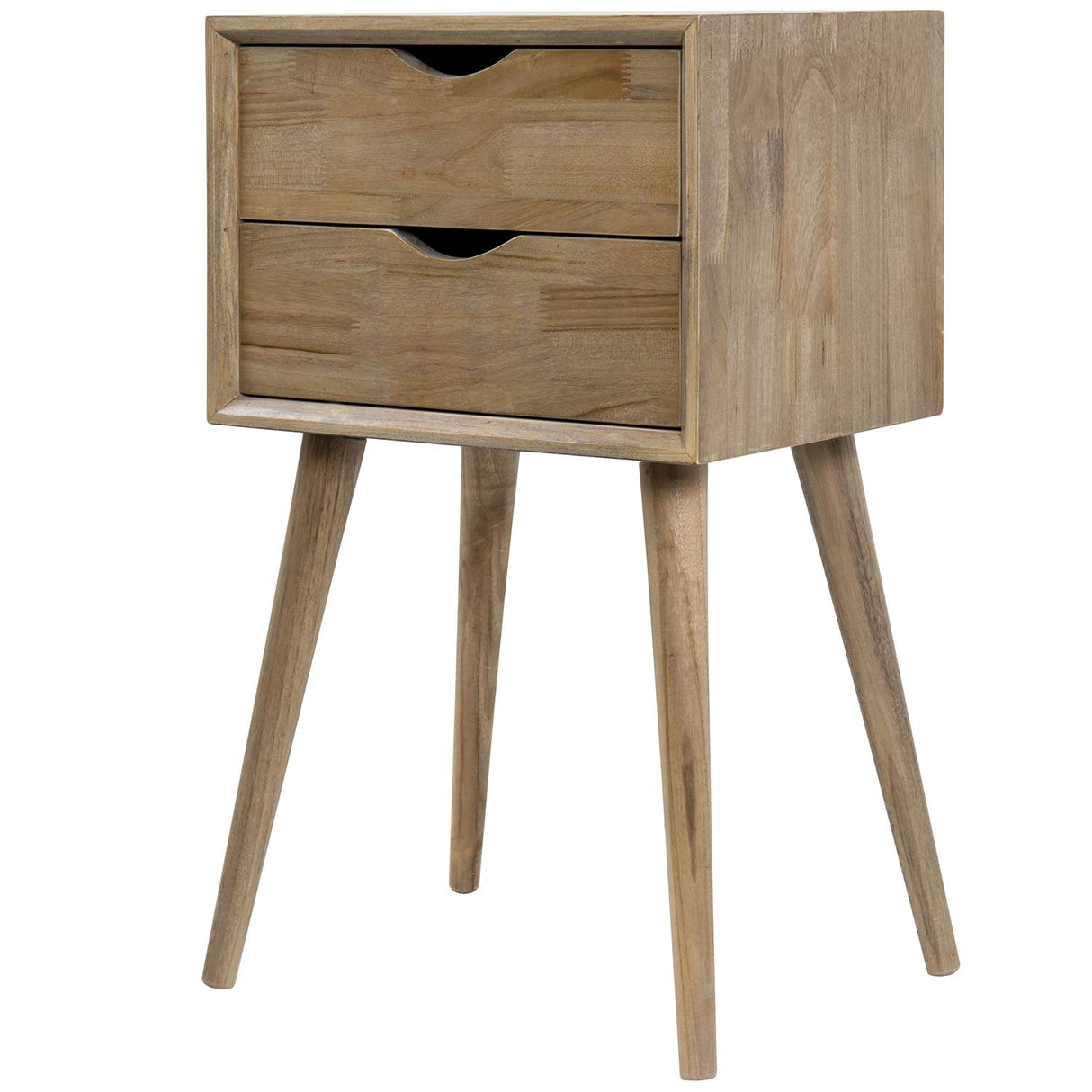 Solid Brown Wood Mid Century Modern Nightstand Side Table End Table with 2 Pull Out