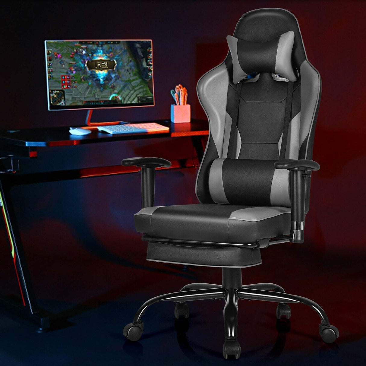 Massage Gaming Chair, Adjustable Racing Computer Task Chair Recliner