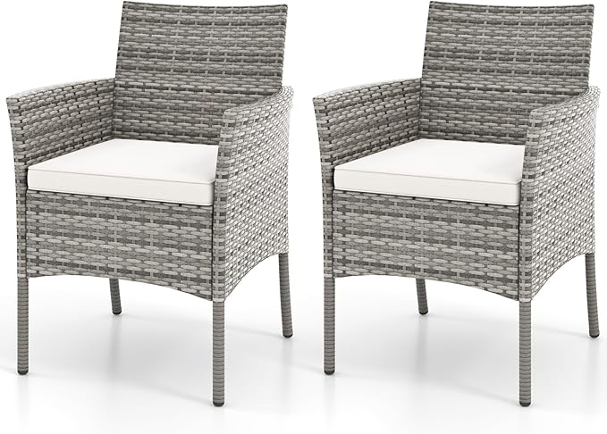 Wicker Patio Chairs Set of 4, Indoor Outdoor PE Rattan Armchairs w/Cane Back