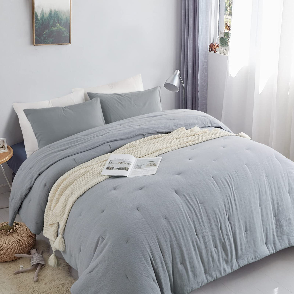 100% Cotton Muslin Comforter Oversized King 120x120, Lightweight and Breathable