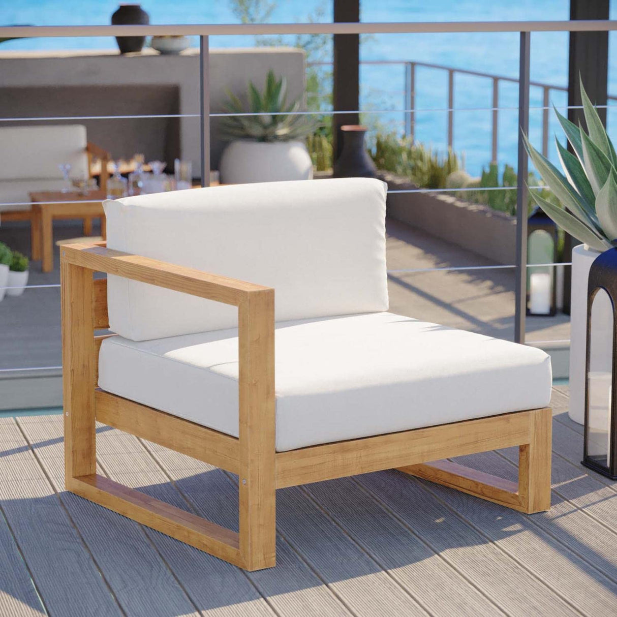 EEI-4124-NAT-WHI Upland Patio Teak Wood Left-Arm Chair, Natural White