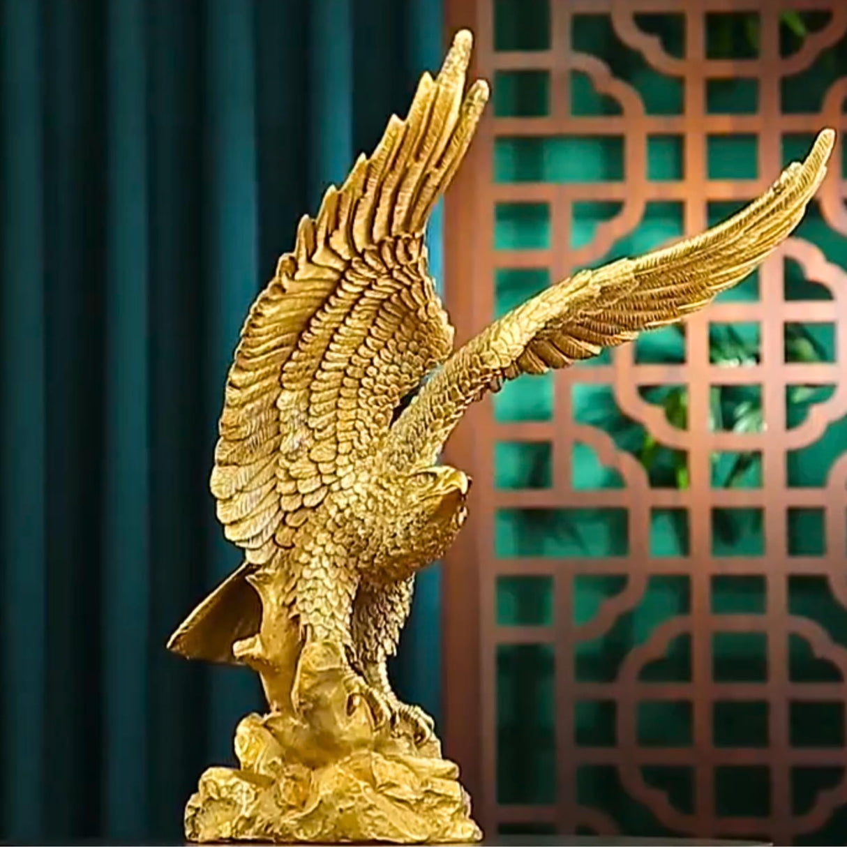 11.4" Gold Brass Eagle Statue-Solid Bronze Eagle Sculpture Modern Home Office Figurine Decor