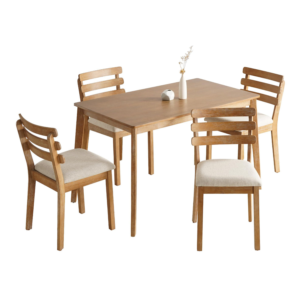 Dining Table Set for 4, Wooden Dining Roon Table and Solid Wood Chairs, 5-Piece Modern