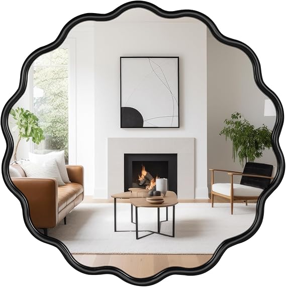 22 Inch Round Wavy Mirror - Modern Gold Wall Decor