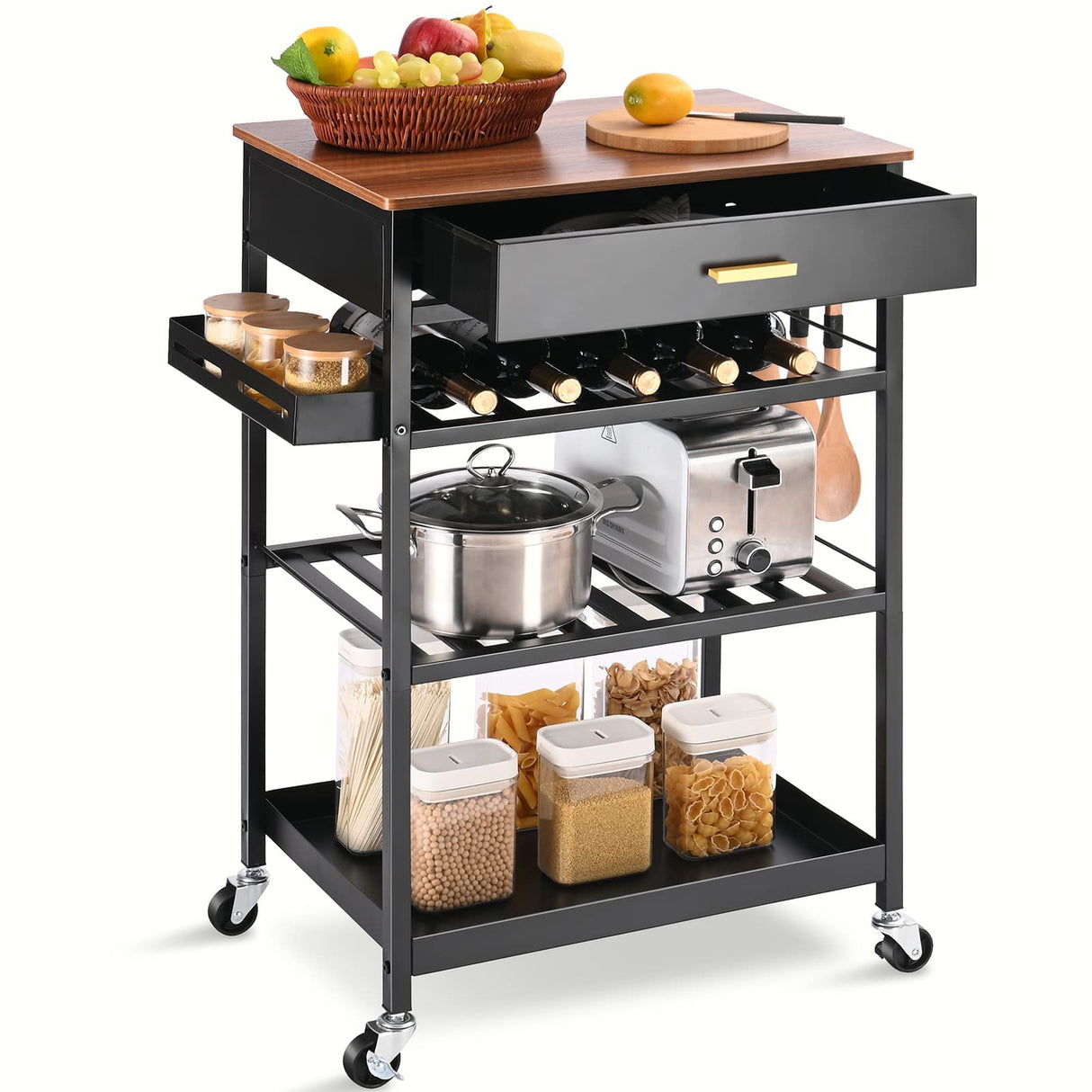Kitchen Island Cart with Drawer, Rolling Kitchen Service Cart with Wooden Tabletop