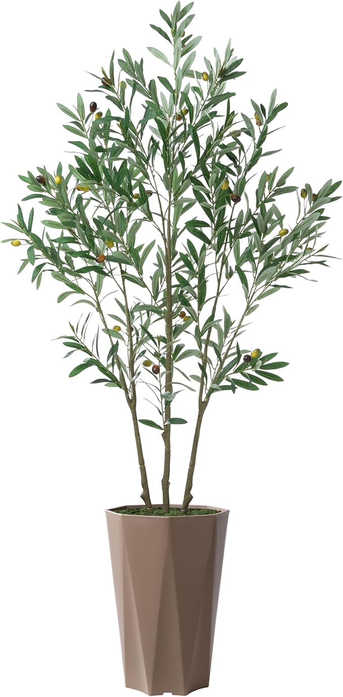 Artificial Olive Tree 5FT Fake Plant with White Diamond Planter Faux Olive Tall