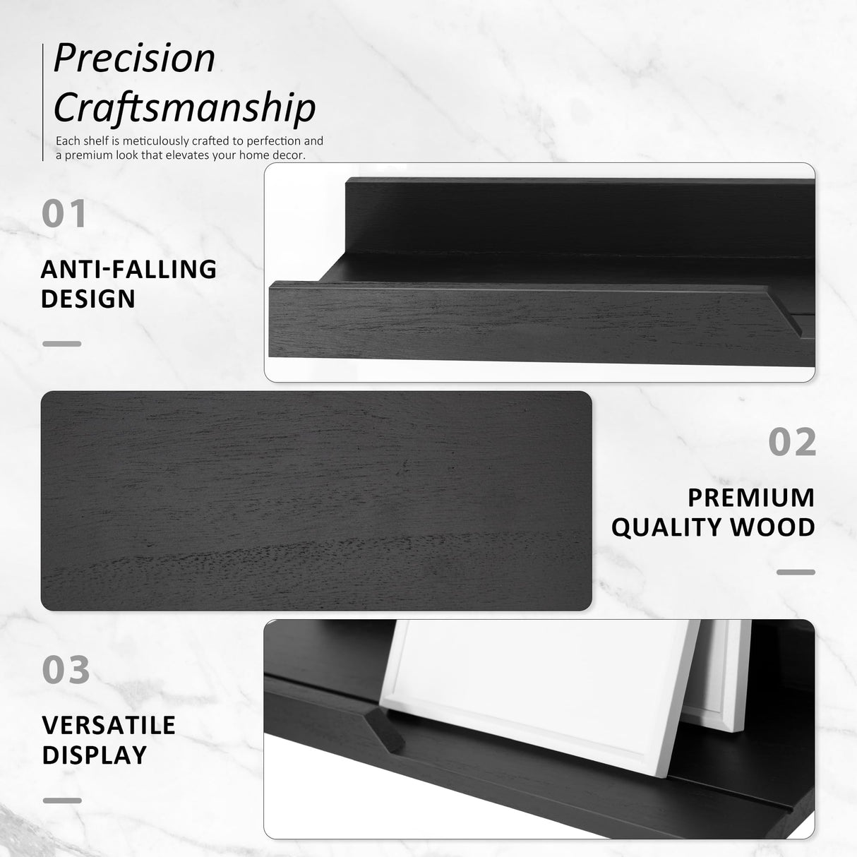 Modern Floating Shelves Set of 3 : Farmhouse Wall Mounted Bedroom