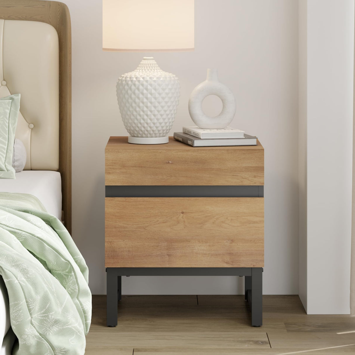 Nightstand with 2 Drawers for Bedroom