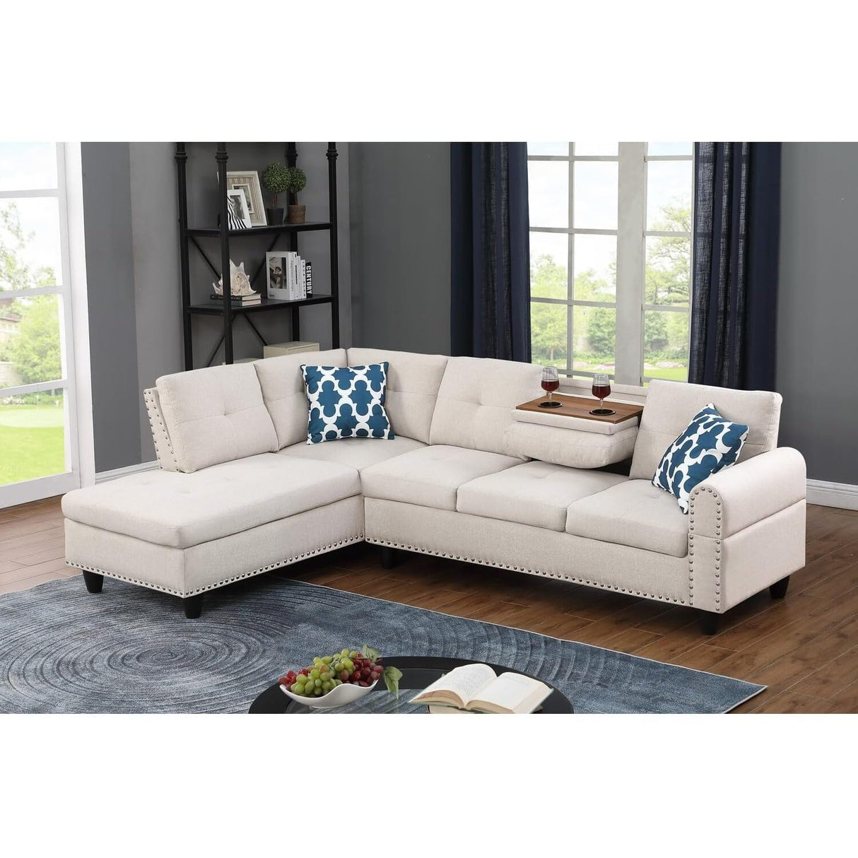 Sophisticated Simplicity Sectional Sofa with Ottoman, Living Room Set