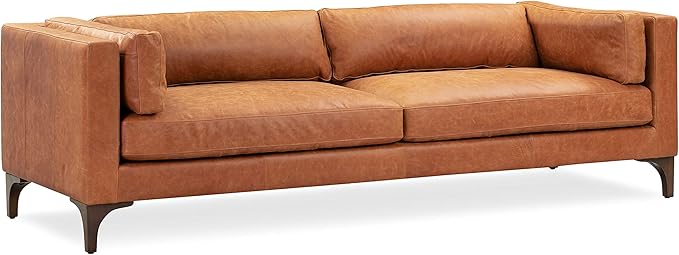 Sorrento Leather Couch – 86-Inch Leather Sofa with Tufted Back - Full Grain Leather Couch with Feather-Down