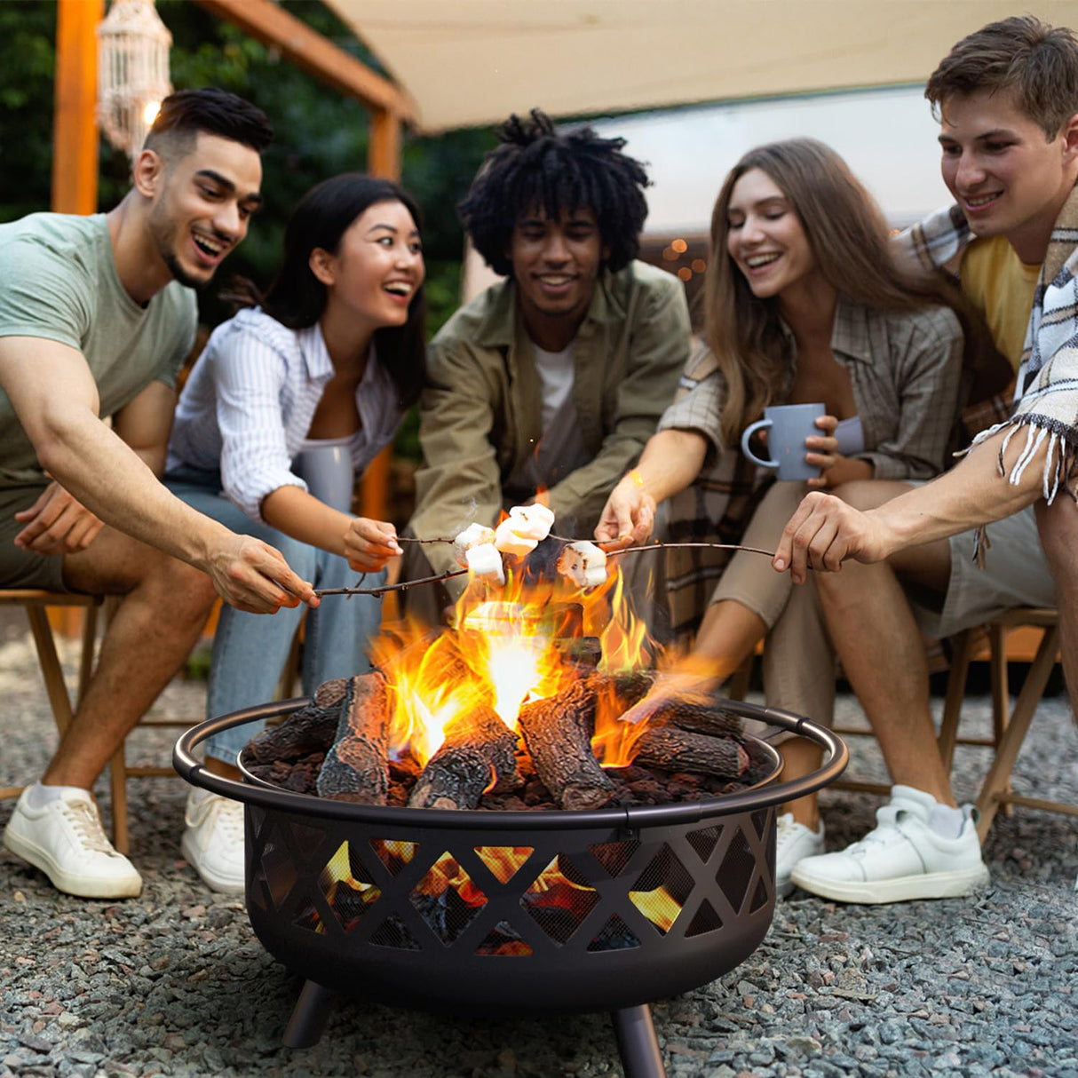 Outdoor Fire Pit 30in Firepit with Spark Screen for Outside Wood Burning Outdoor