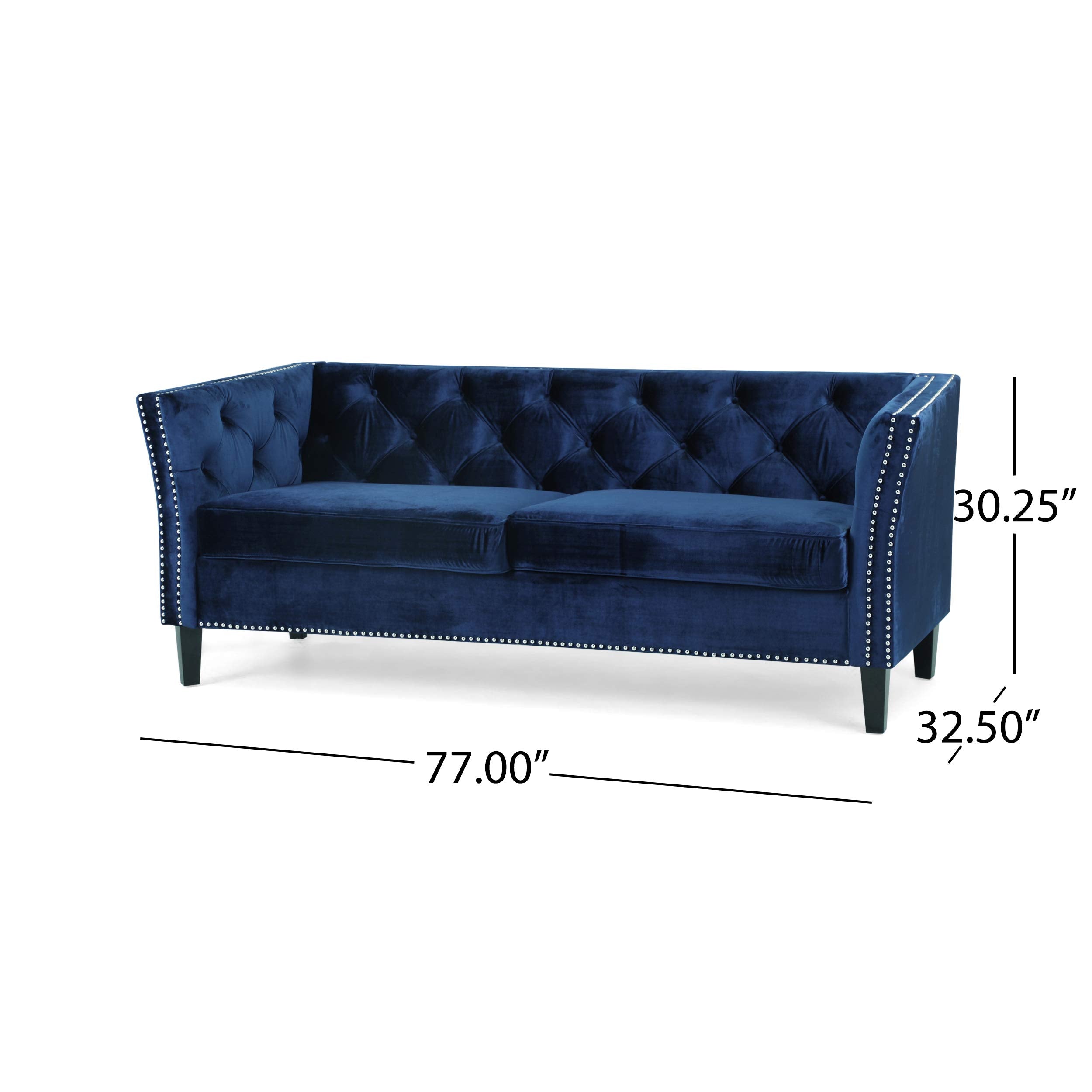 Sunny Velvet 3 Seater Sofa, Midnight Blue, Dark Brown