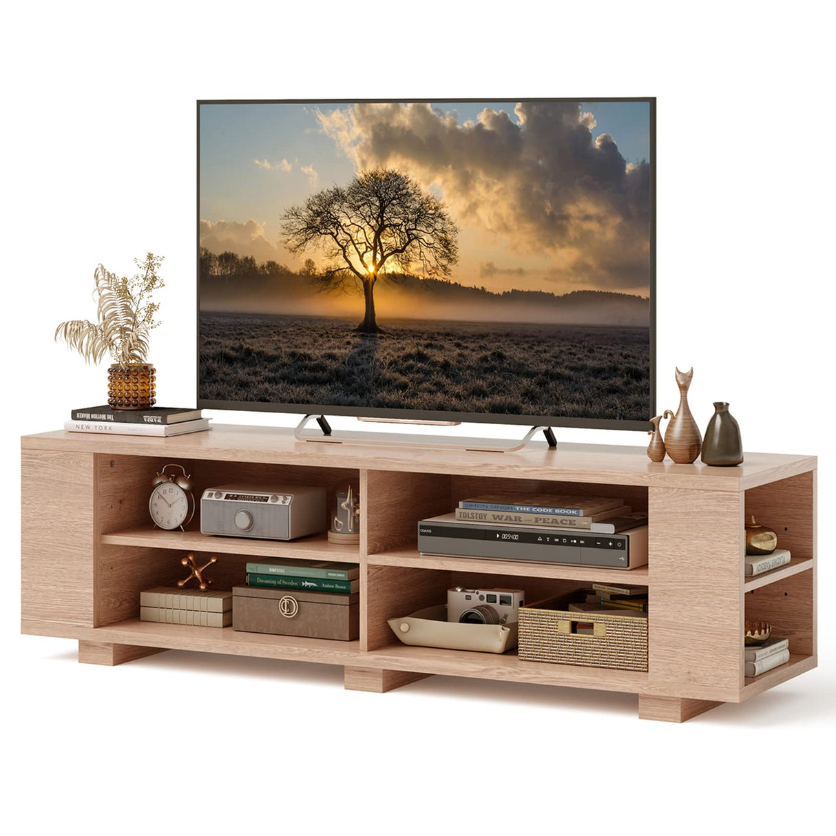 Wood TV Stand for TVs up to 65 Inch Flat Screen, Modern Entertainment Center