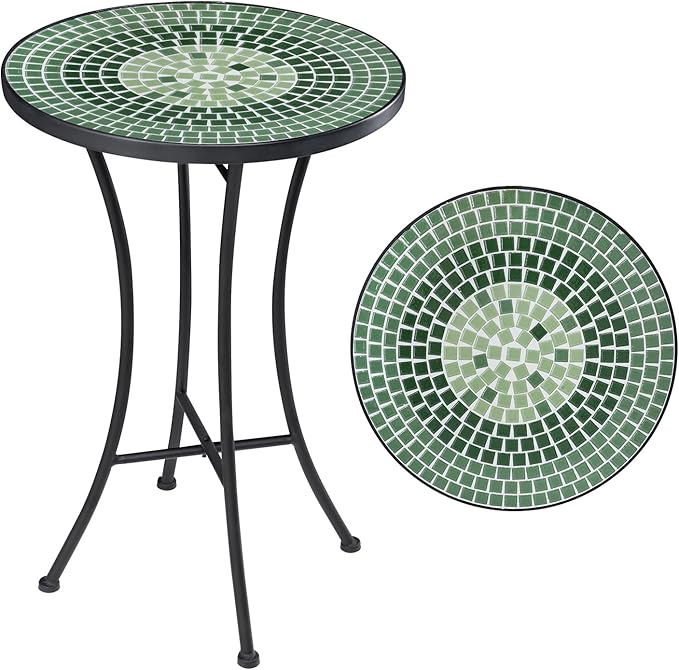 Mosaic Outdoor Side Table, 14" Round Folding Plant Stand for Patio Garden Backyard