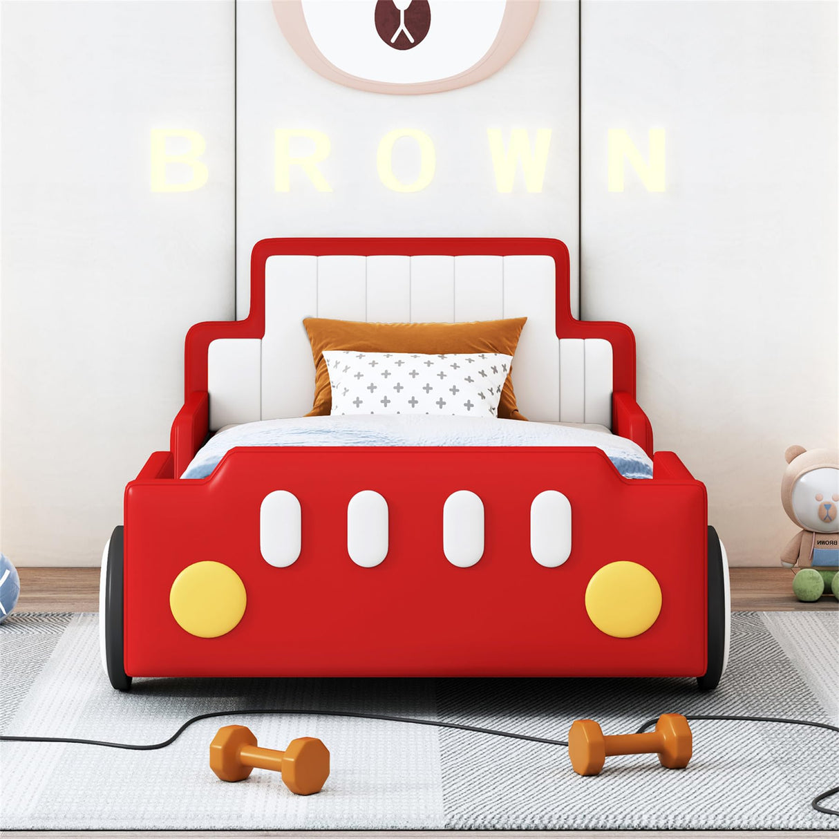 Twin Race Car Bed Frame with Wheels - Kids Platform Bed