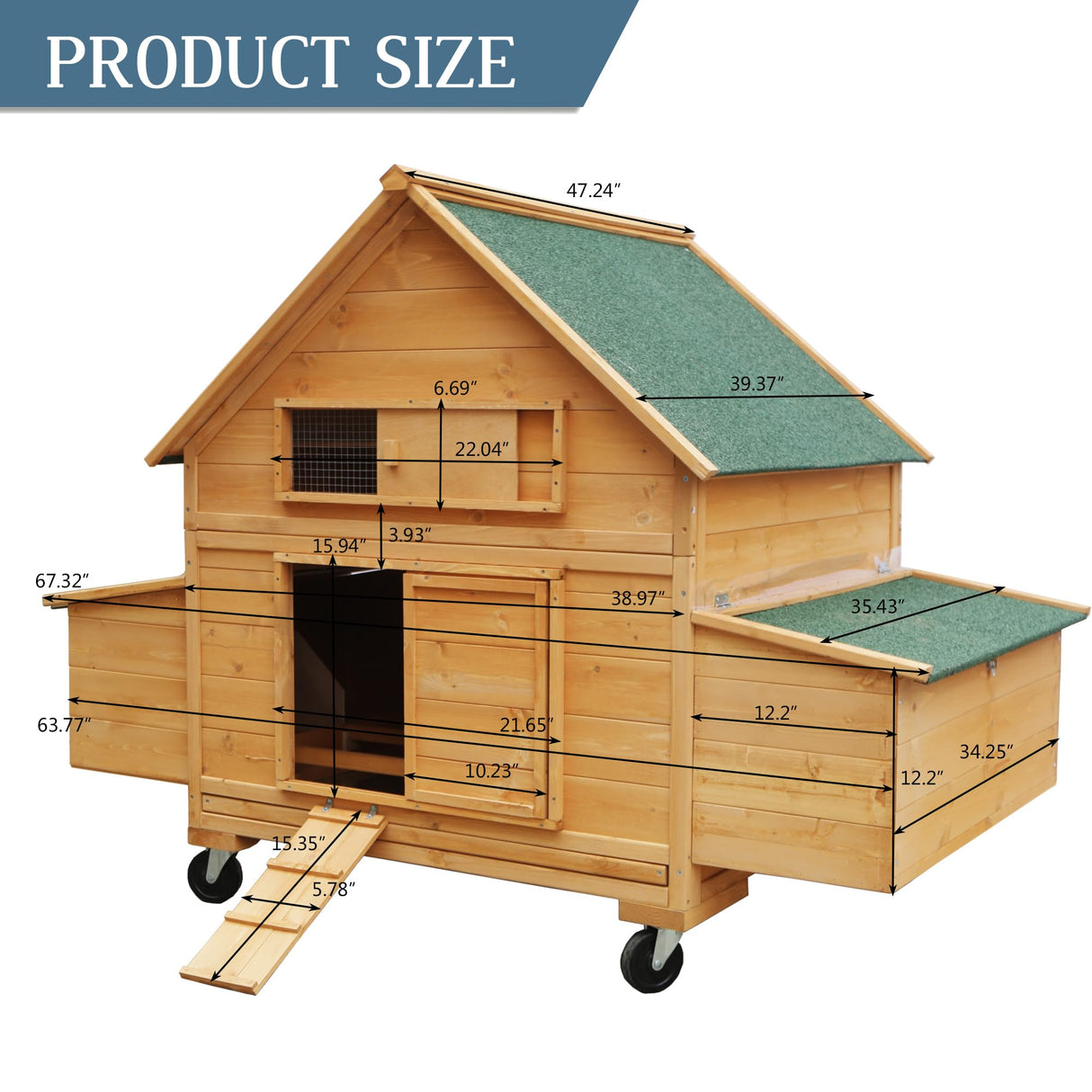 EcoRoost XL Mobile Chicken Coop with Wheels & Nesting Box