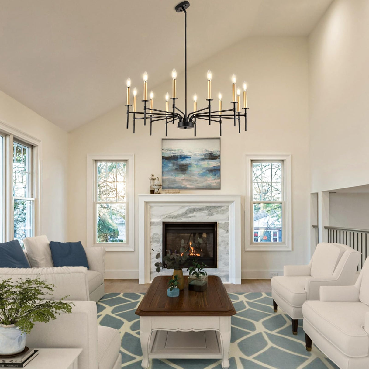 Modern Farmhouse Black and Gold Chandelier for Dining Room Light