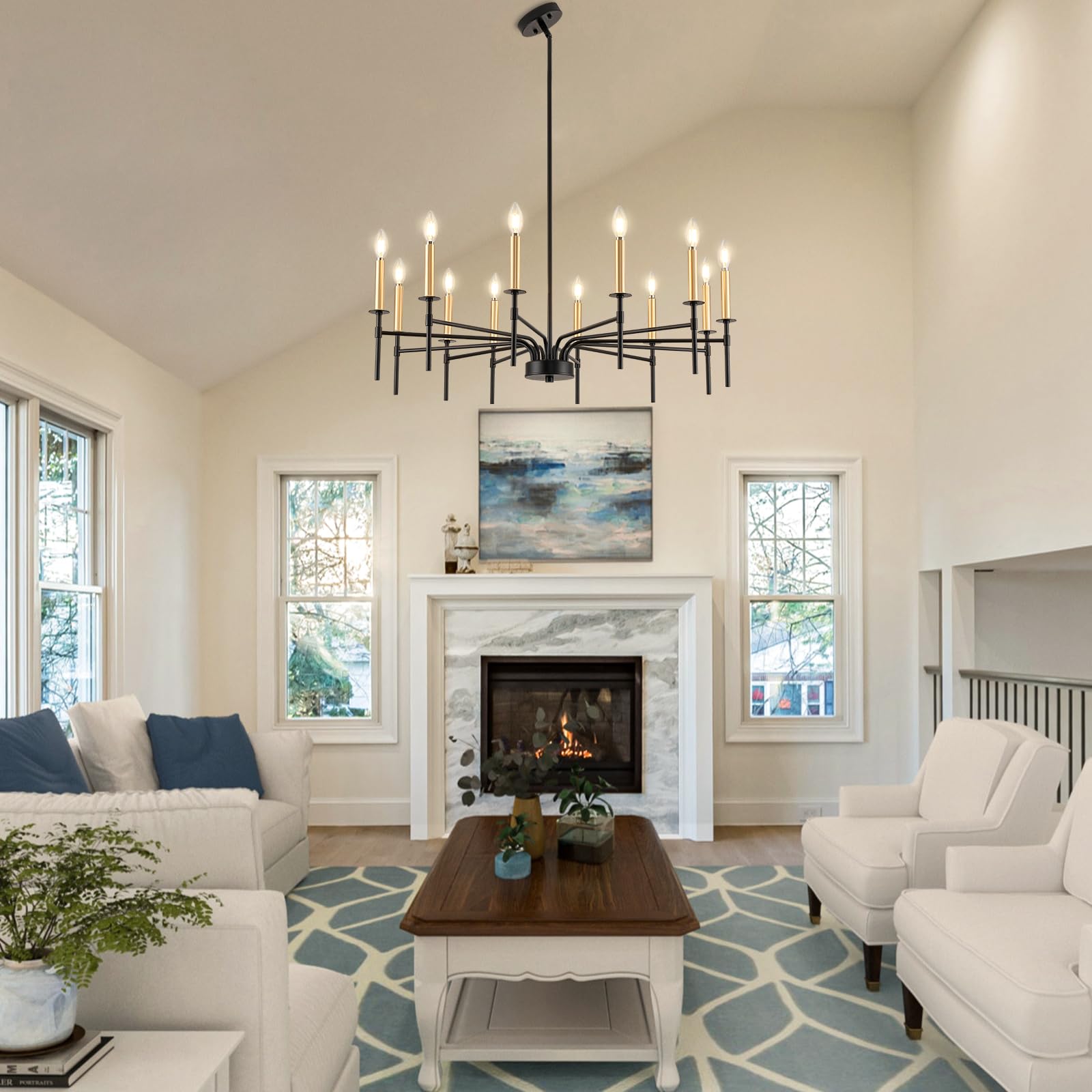 Modern Farmhouse Black and Gold Chandelier for Dining Room Light