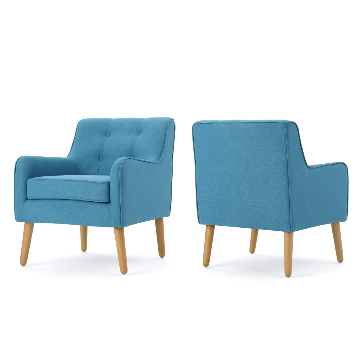 Felicity Mid-Century Fabric Arm Chairs, 2-Pcs Set, Teal