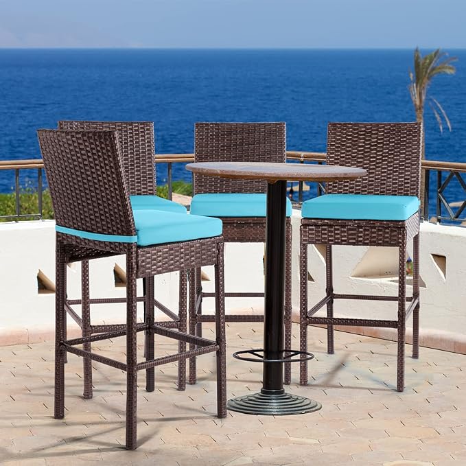 Outdoor Bar Stools Wicker Woven Patio Stools & Patio Bar Chairs Set of 4 Counter