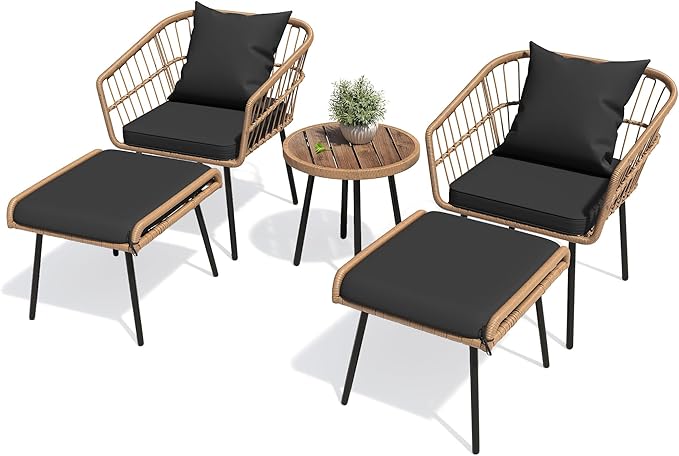 2-Piece Outdoor Wicker Ottoman, All-Weather Patio Rattan Foot Rest