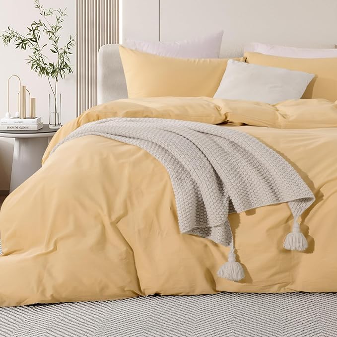Duvet Cover Set 100% Washed Cotton Oversized King 120"x98" Linen Feel Textured Organic Natural 3 Pieces