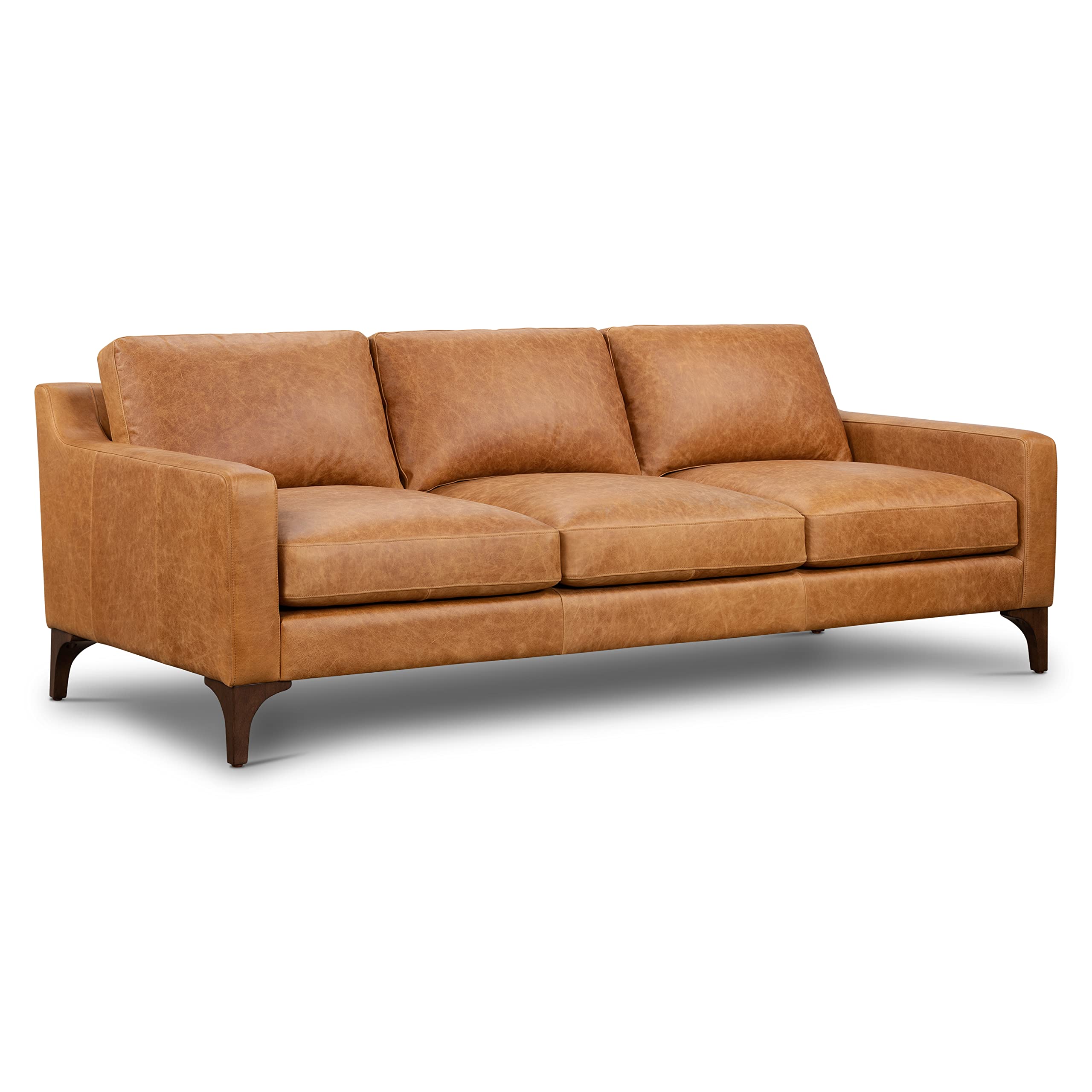 Sorrento Leather Couch – 86-Inch Leather Sofa with Tufted Back - Full Grain Leather Couch with Feather-Down