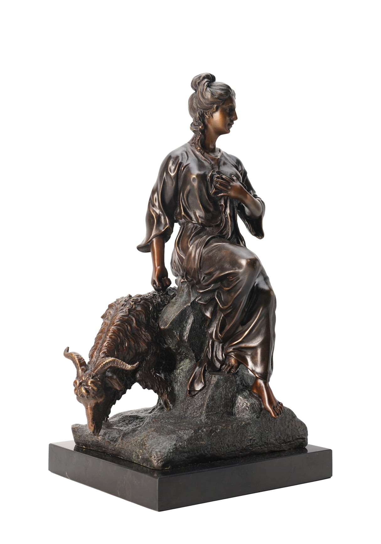Handmade Bronze Statue of Shepherdess, French Classic Art Deco, Home Art Décor