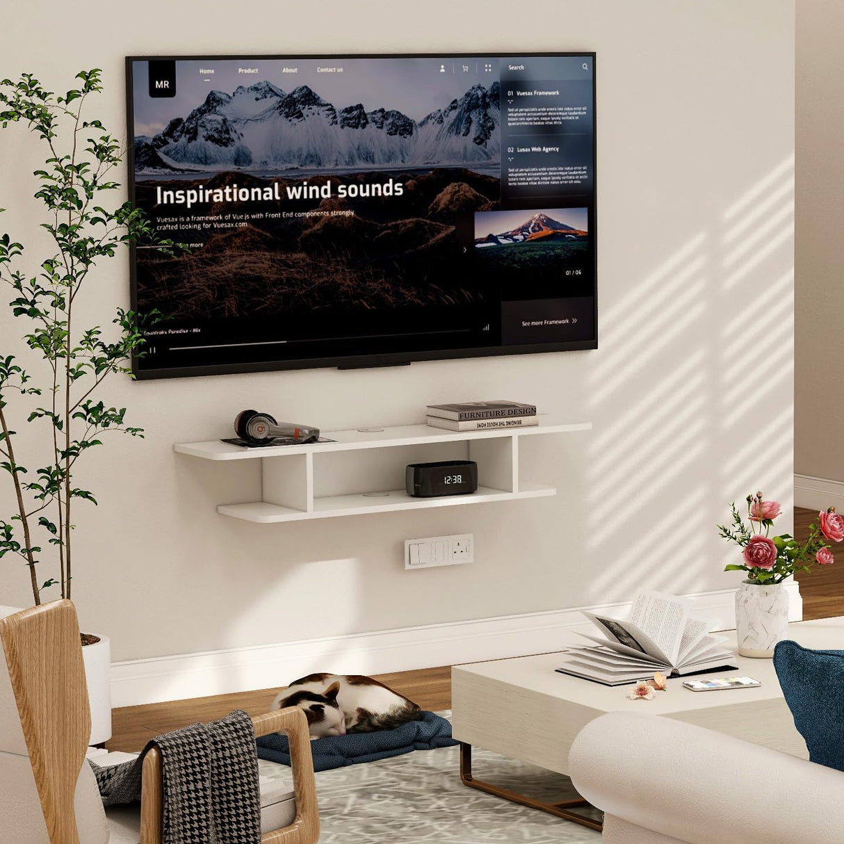 Floating TV Stand, Wall Mounted Entertainment Center and Cabinet Shelf