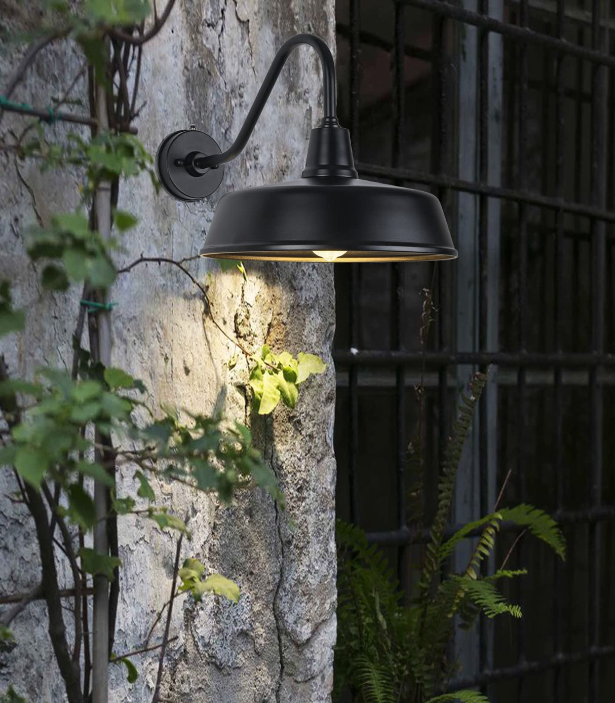 15" Large Outdoor Barn Light, Dusk to Dawn Gooseneck Light in Galvanized Steel/Outdoor