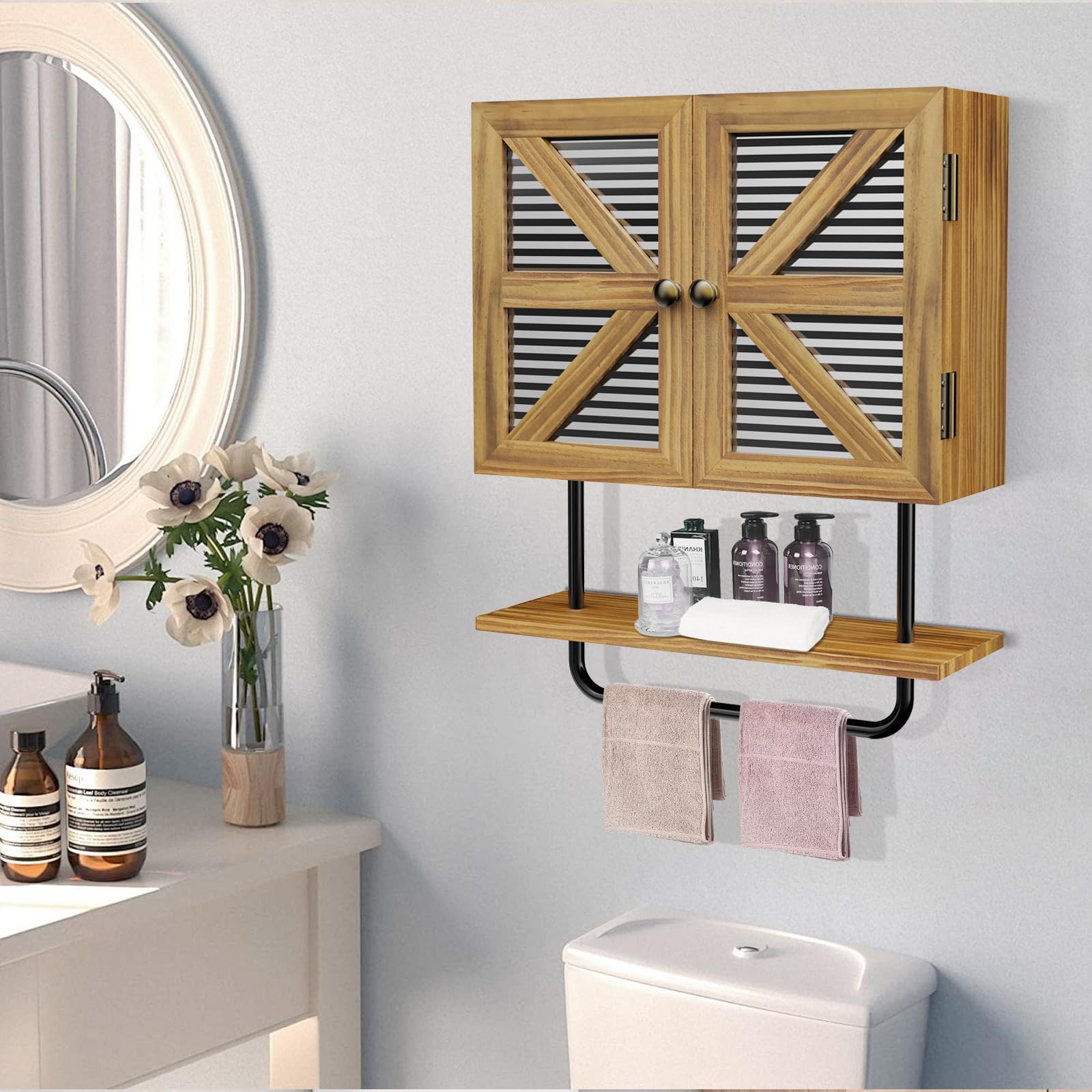 Small Bathroom Wall Cabinet, 17x21'' Farmhouse Medicine Cabinet Wall Mount