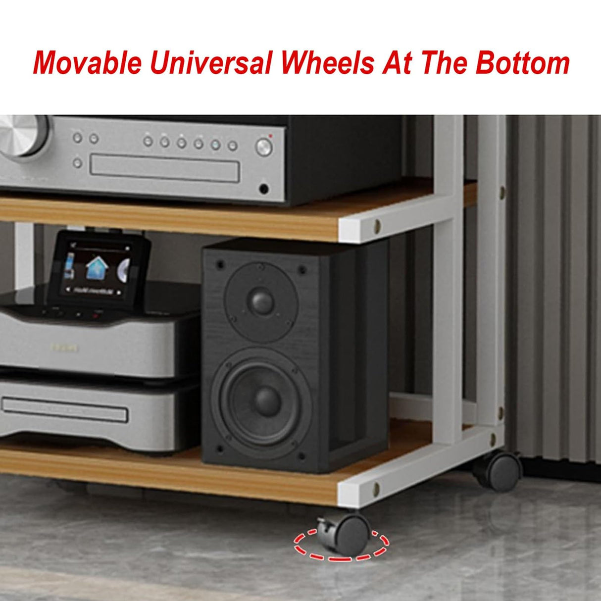 Movable 3/4/5-Tier Media Stand Audio/Video Component Cabinet with Wooden Shelf