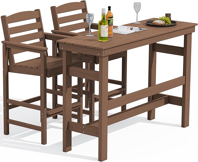 Outdoor Bar Table and Chairs Set, Adirondack Bar Chairs Set of 2 and Bar Height Table