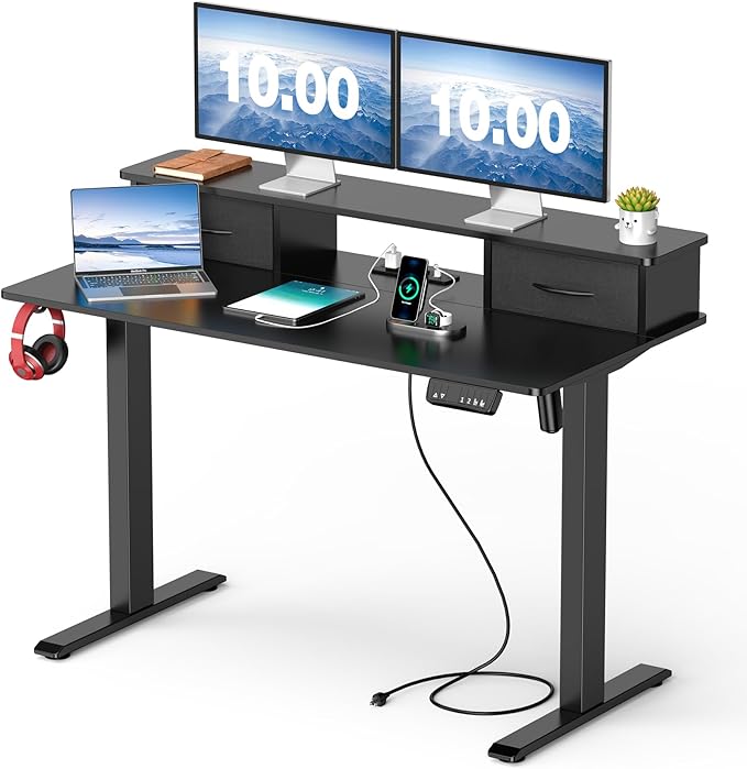 Standing Desk, 47 x 24 Inches Electric Height Adjustable Desk with 3 AC Outlets & 2 USB
