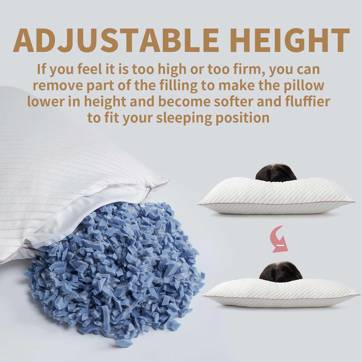 Pillows Queen Size Set of 2 Cooling Shredded Memory Foam Pillows for Bed