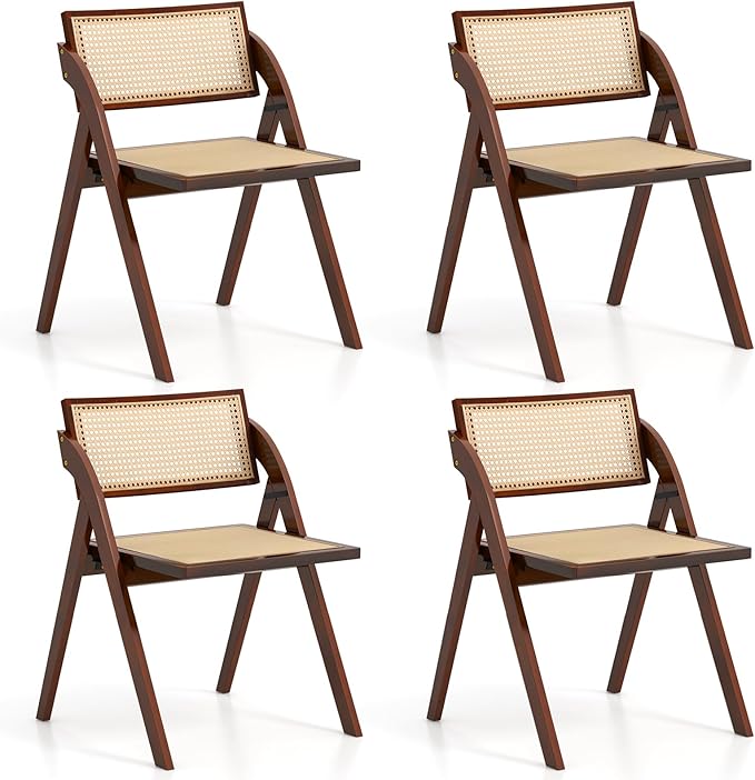 Folding Dining Chairs Set of 4, Wooden Folding Chair with Rattan Backrest & Seat