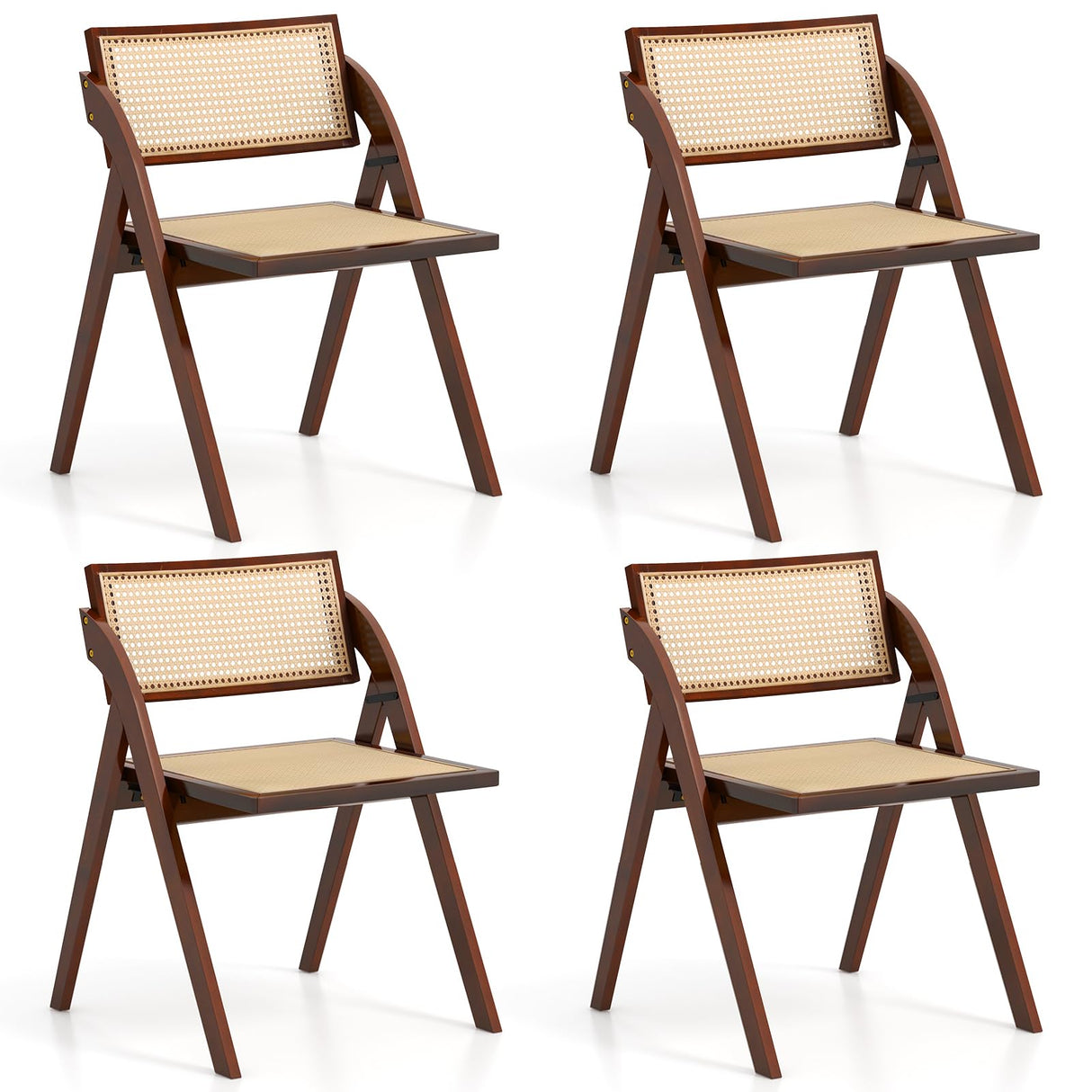 Folding Dining Chairs Set of 4, Wooden Folding Chair with Rattan Backrest & Seat