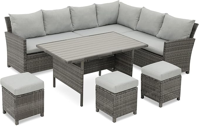 7 Pieces Patio Furniture Set Outdoor Furniture Sectional, High Back Outdoor Patio Dining Table Set