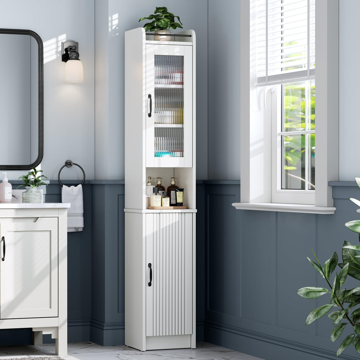 71" H Tall Bathroom Storage Cabinet, Linen Tower