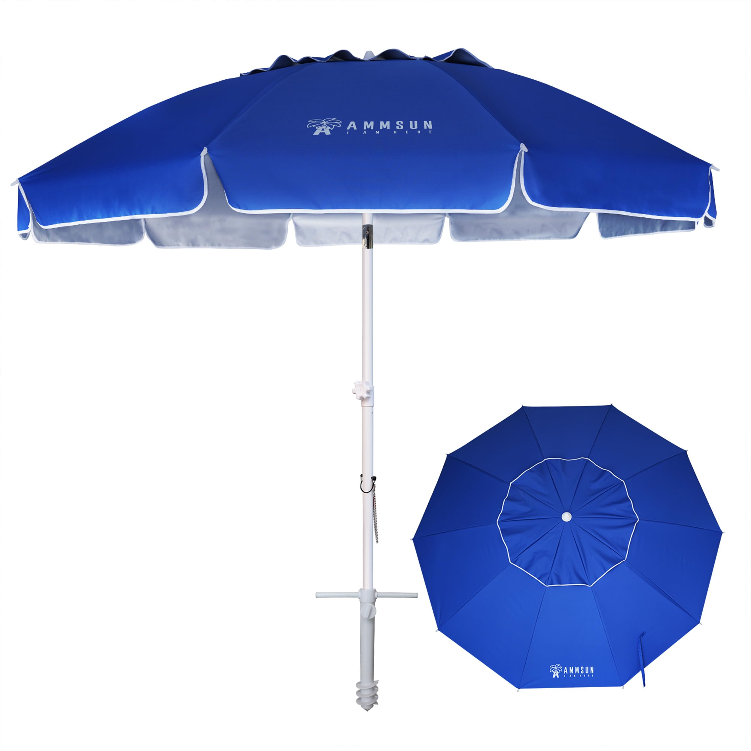 8 Feet Large Beach Umbrella with Sand Anchor Heavy Duty High Wind Portable Outdoor