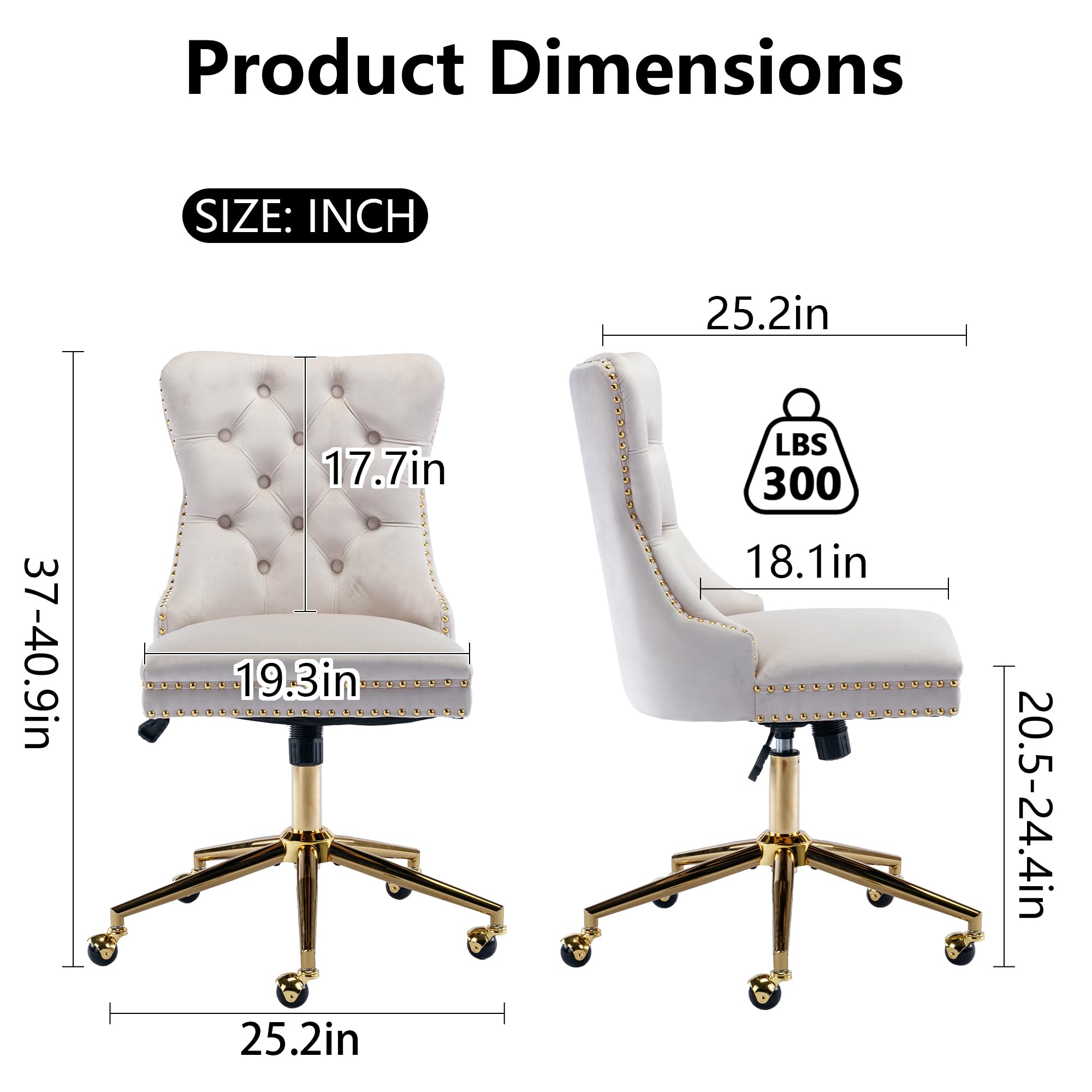 Armless Office Chair, Vanity Chair with Back and Wheels, Comfortable Office Chair in