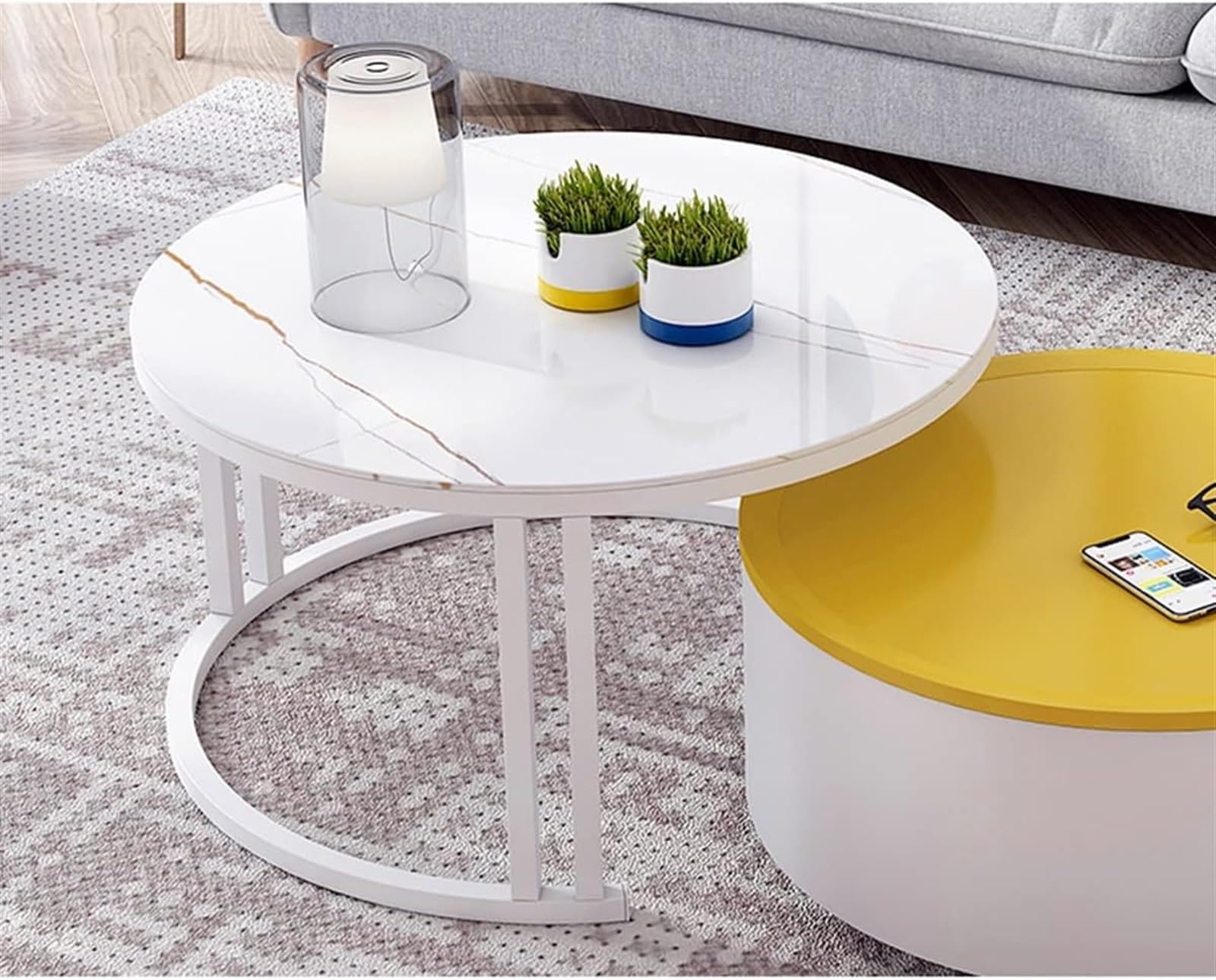 Modern Living Room Coffe Table Stacking End Tables Set of 2 Nesting Tables Large Storage Space