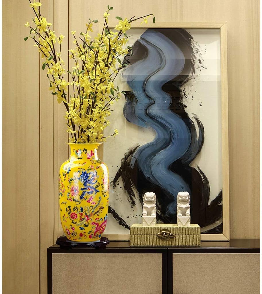 Vases for Decor Vase Ceramic Classical Creative High-Grade for Decoration Art Home Household Wedding Living Room Bedroom Office Table Yellow 27 x 58 cm Jar