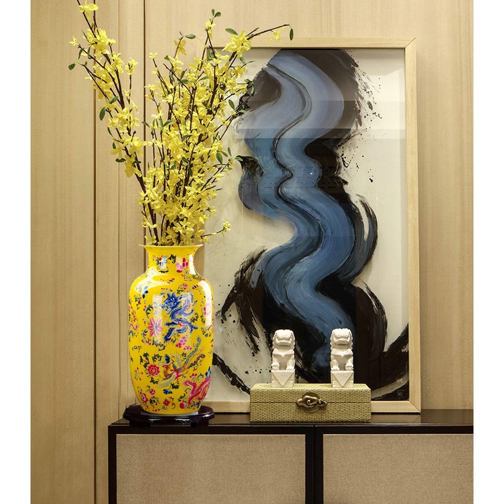 Vases for Decor Vase Ceramic Classical Creative High-Grade for Decoration Art Home Household Wedding Living Room Bedroom Office Table Yellow 27 x 58 cm Jar