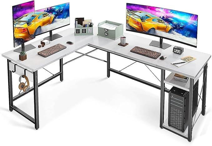 L Shaped Computer Desk 59" with Storage Shelves, Corner Gaming Desk